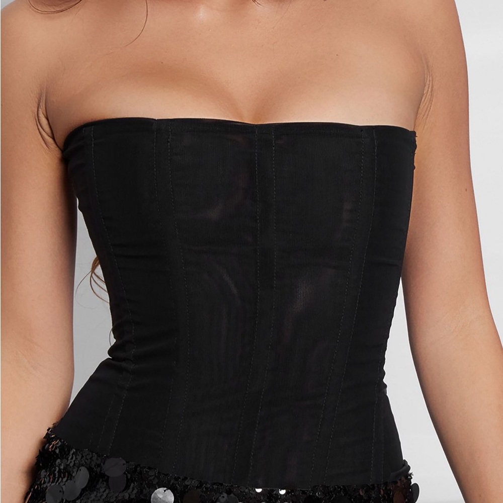 LEAU MUSE MESH CORSET TOP - BLACK